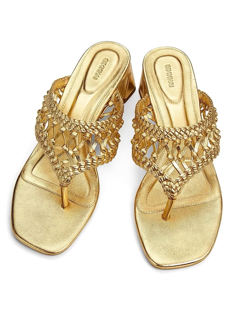 SIMKHAI Women's Alia 50MM Metallic Leather Weave Block-Heel Sandals - Gold